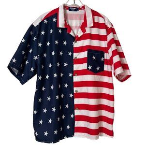 Six Islands USA Flag‎ Button-Up Short Sleeve Shirt Red White & Blue Size Large